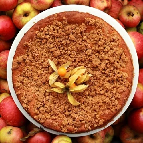 Vyzkoušejte vláčný jablečný koláč bez vajec a mléka s rozinkami, ořechy a skořicí. Jednoduchý recept na domácí sladké pečení.